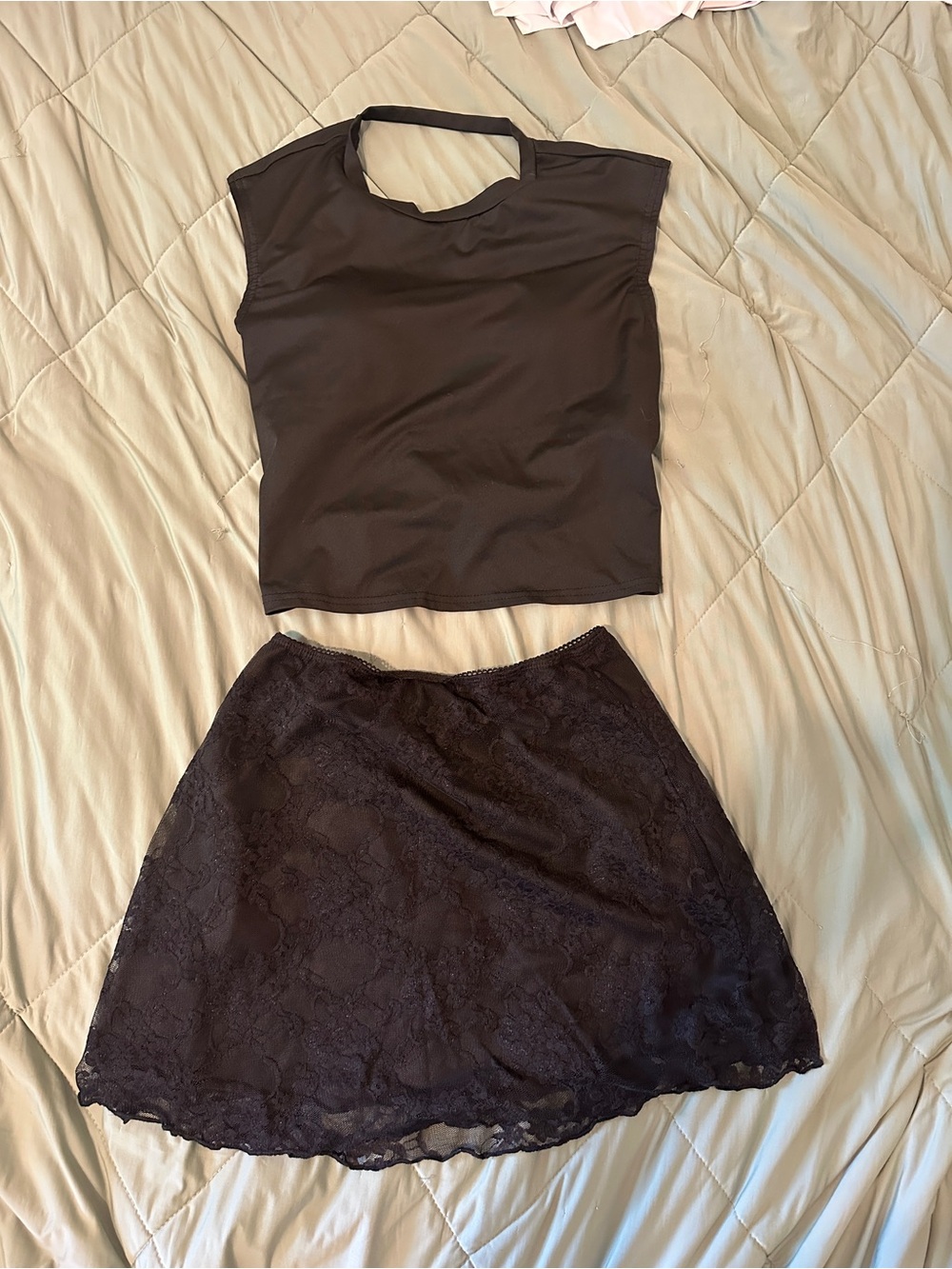 Black Lace A-Line Skirt - Classic Women's Skirt & Top Set